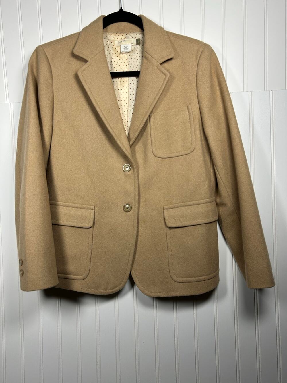 J Crew Women's Y2K era camel wool blend lined Fitted blazer size M 80% Wool fall